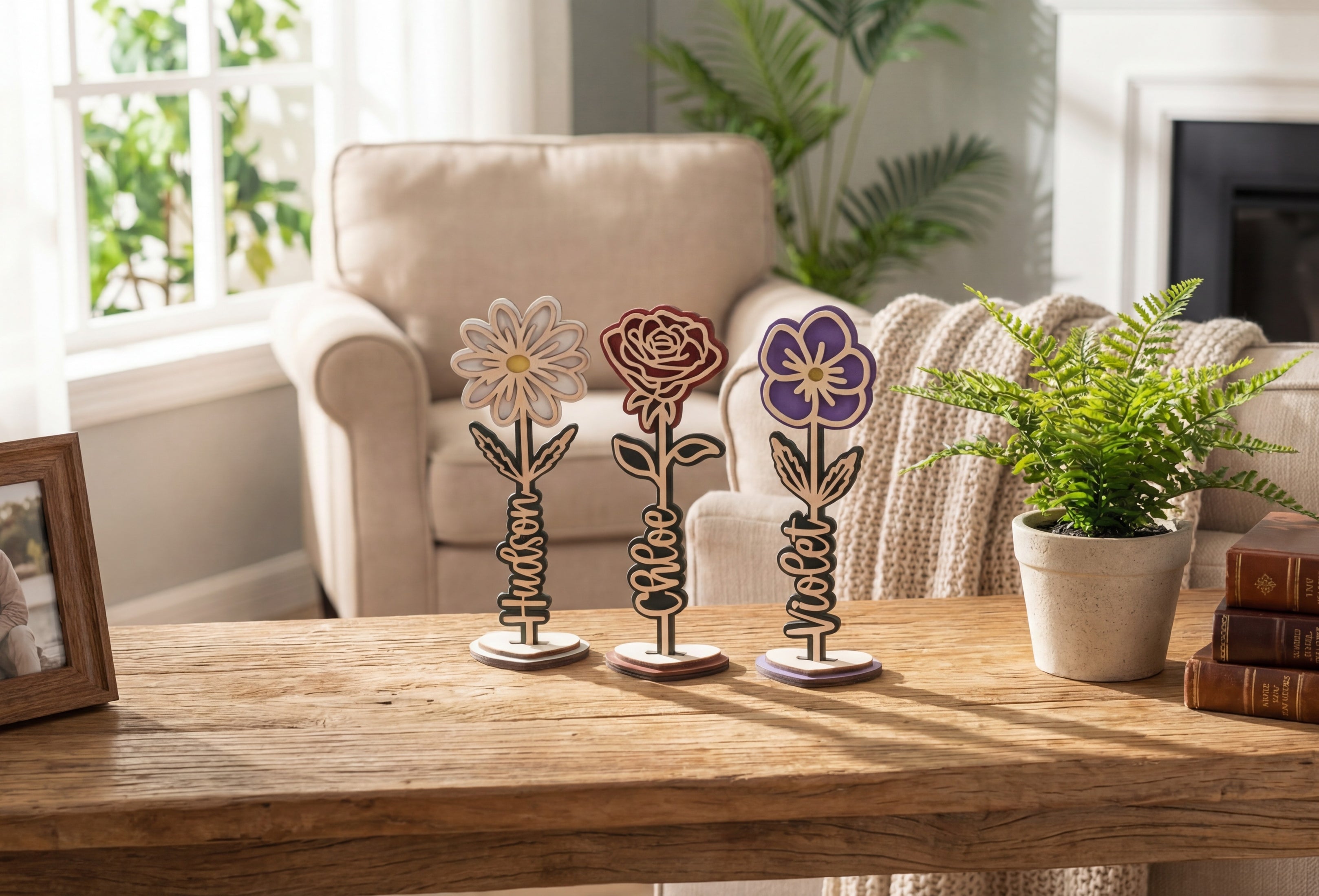 Personalized Wooden Flower Stand for Family and Table Decor J48