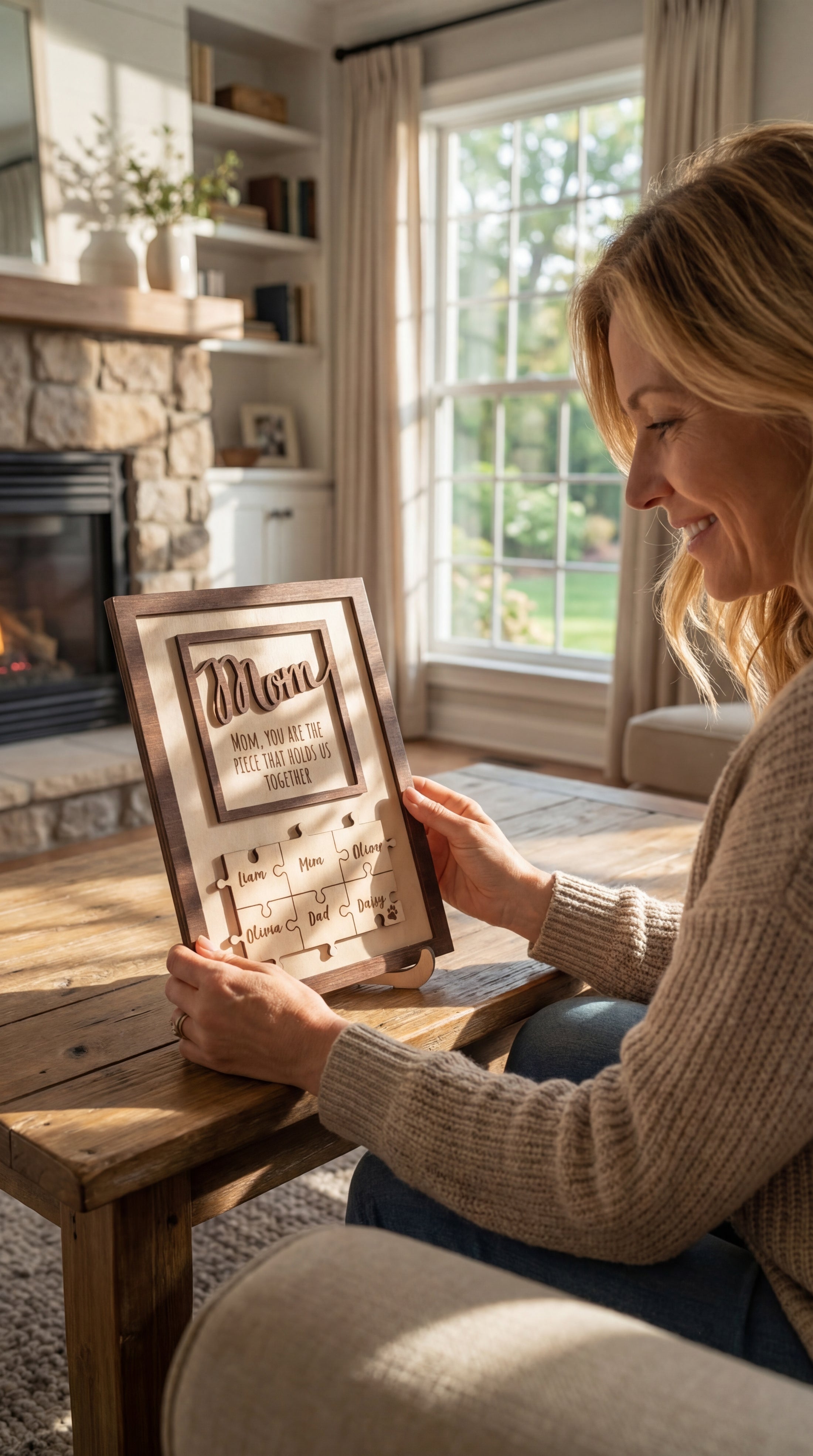Personalized Wooden Puzzle Frame for Mom Wood Mothers Day Gift and Family Name Puzzle Decor N03