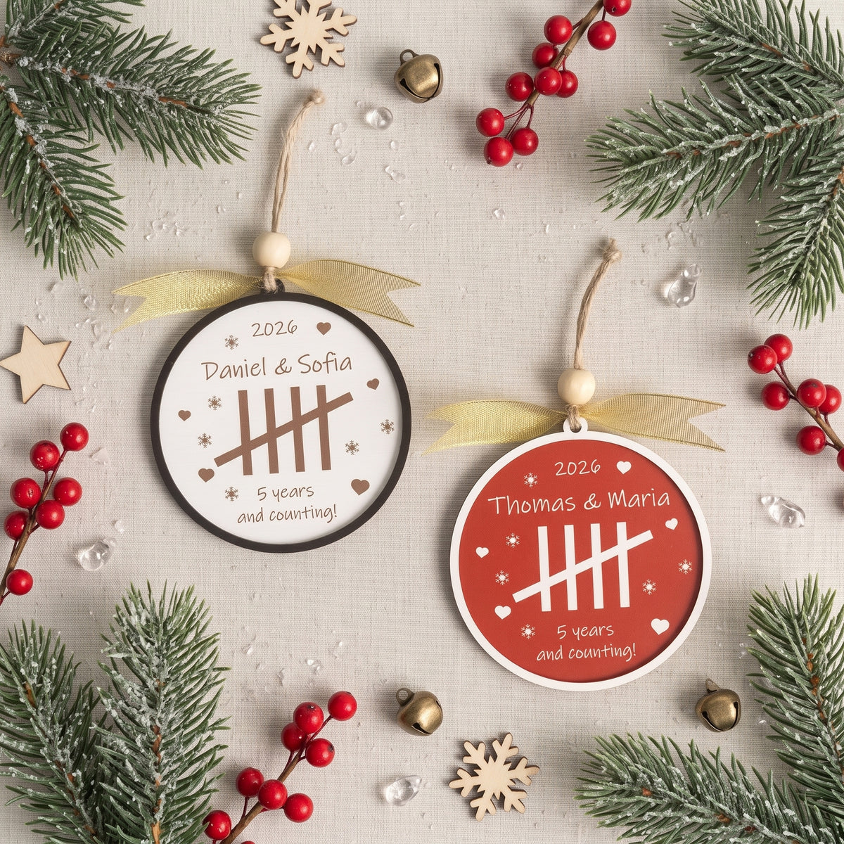 Personalized Anniversary Wood Ornament for Christmas Suncatcher B42