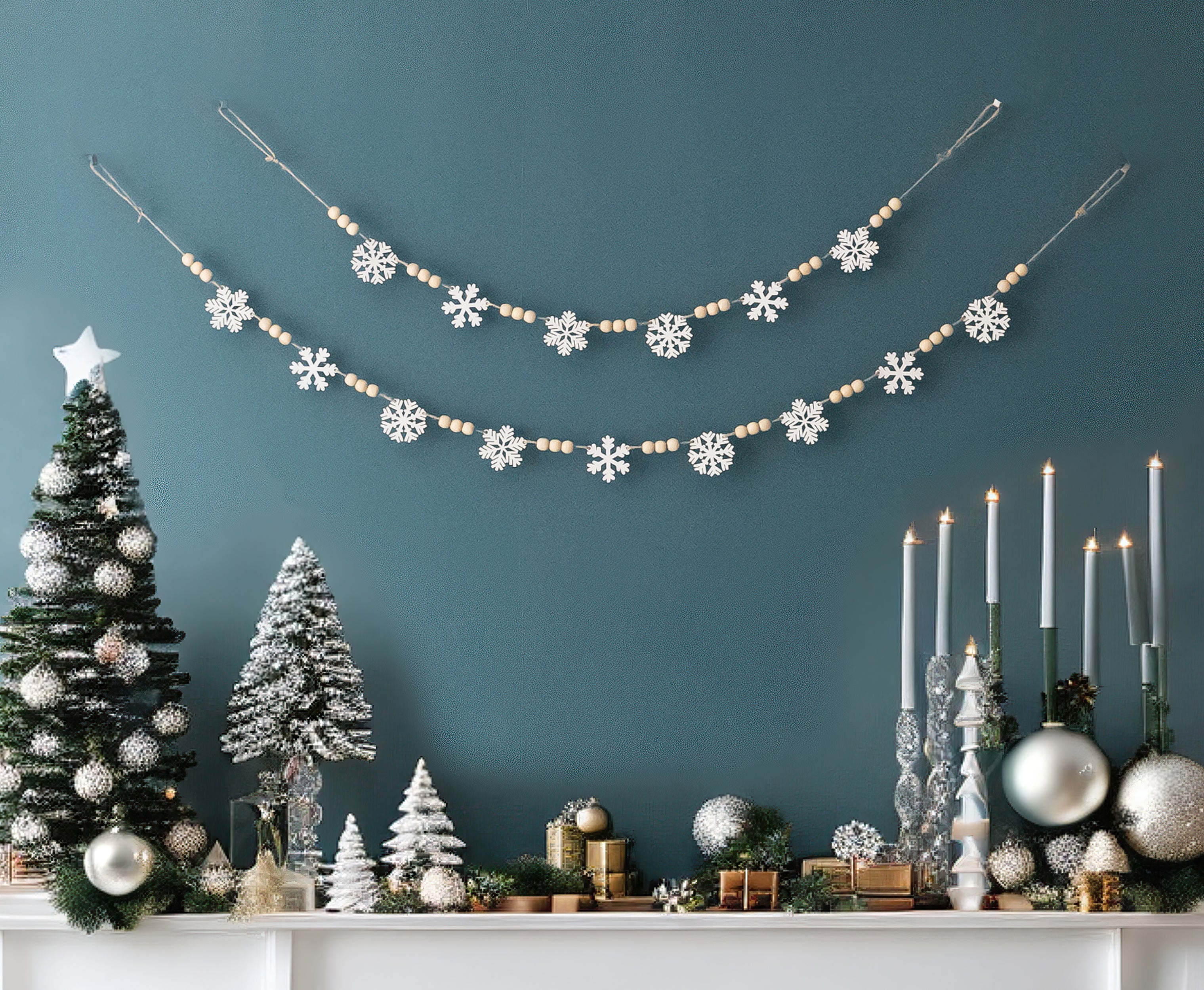 Wooden Snowflake Garland Wood Holiday Garland for Scandinavian Christmas Decor Y03