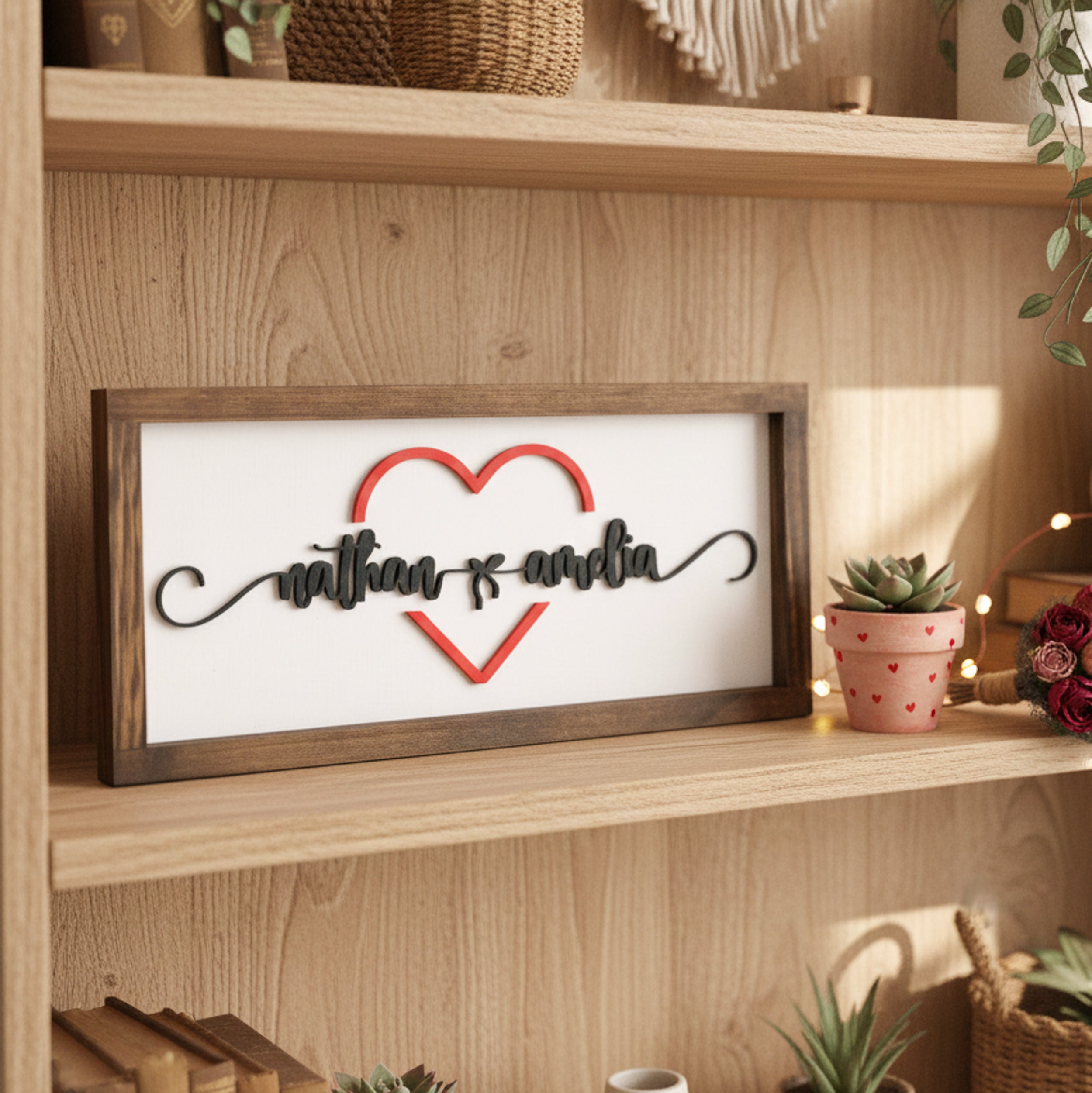 Personalized Couples Name Sign with Heart Wood Romantic Couple Decor and Wooden Heart Couple Sign for Wedding Gift Y32