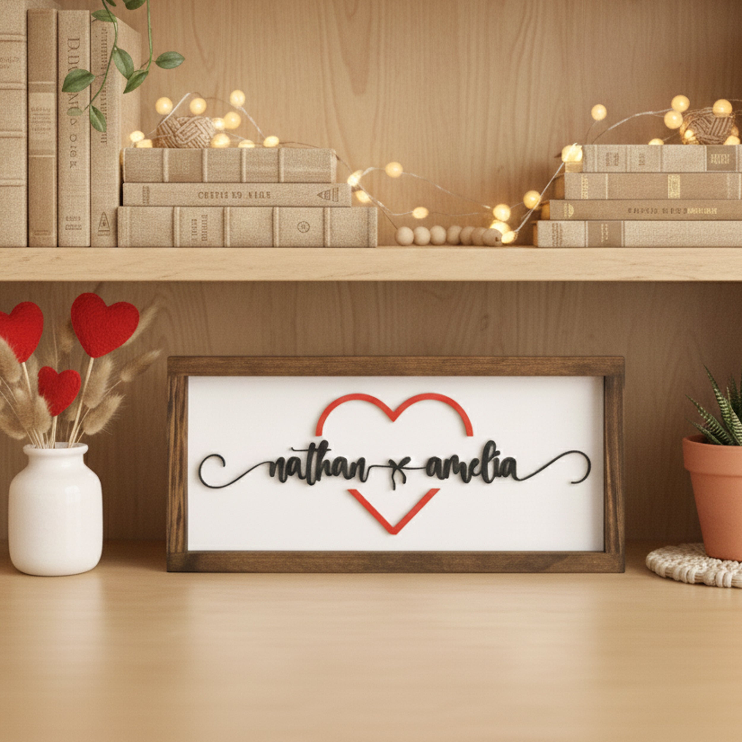 Personalized Couples Name Sign with Heart Wood Romantic Couple Decor and Wooden Heart Couple Sign for Wedding Gift Y32