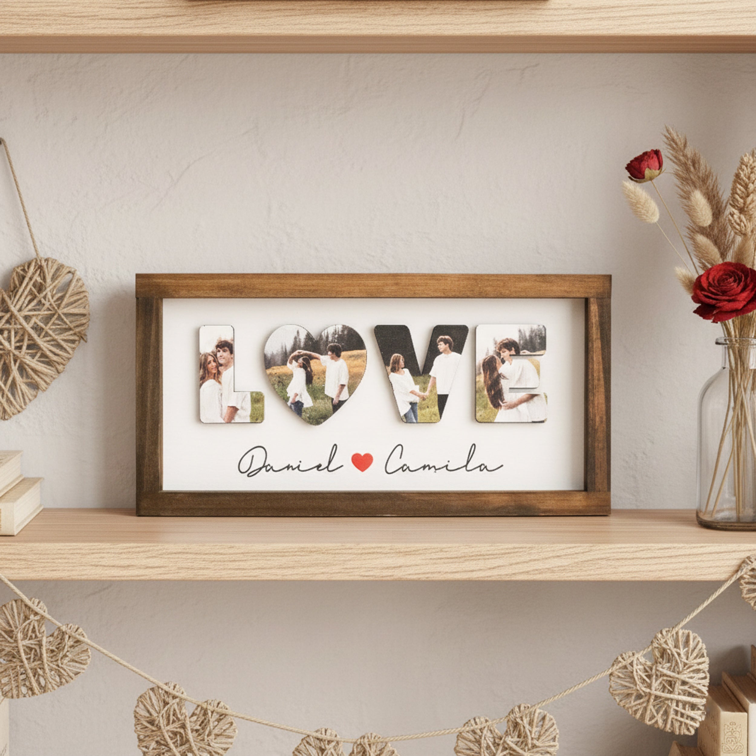 Custom Couple Name Wooden Sign Couple Love Wall Decor and Wooden Love Photo Sign for Romantic Anniversary Gift Y33
