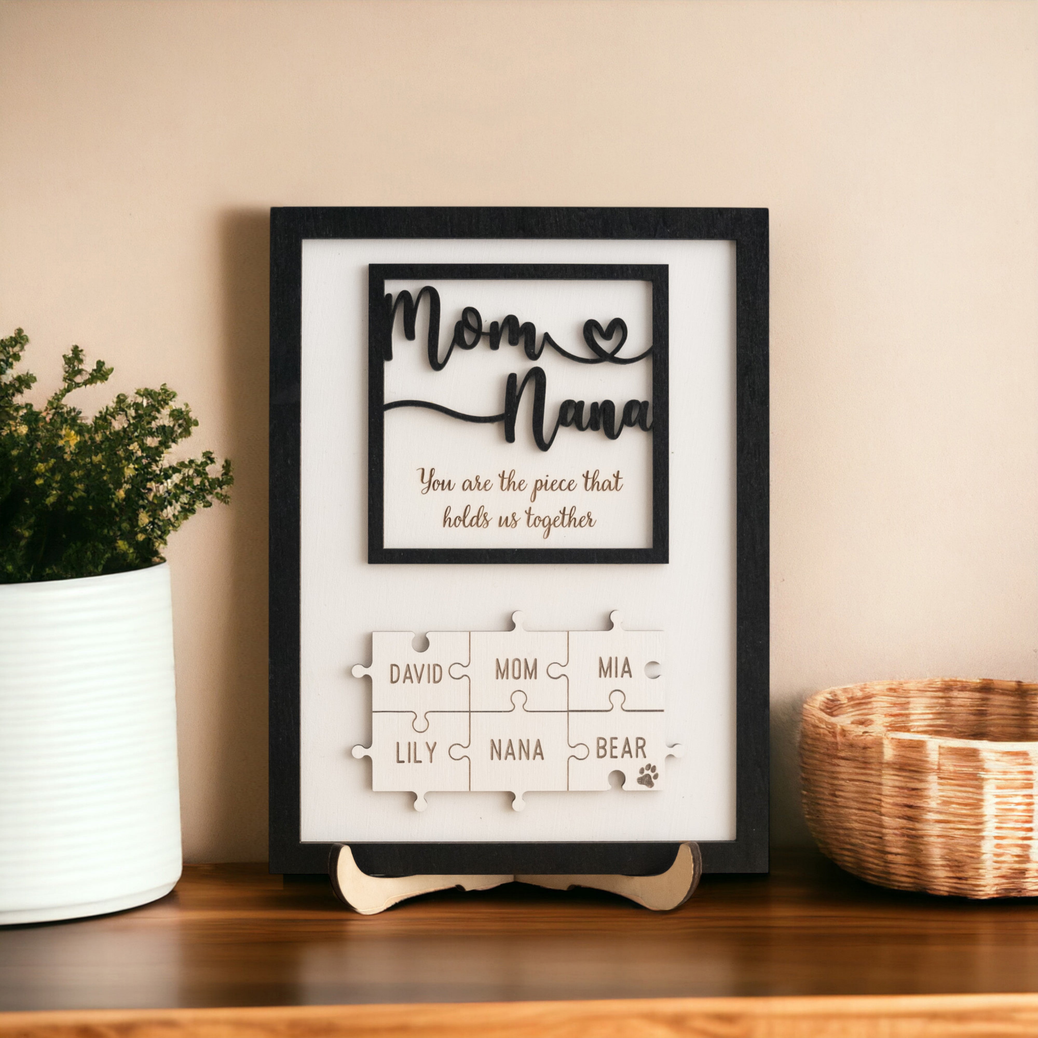 Personalized Wooden Puzzle Frame for Mom Wood Gift for Grandma and Personalized Puzzle Frame Y36