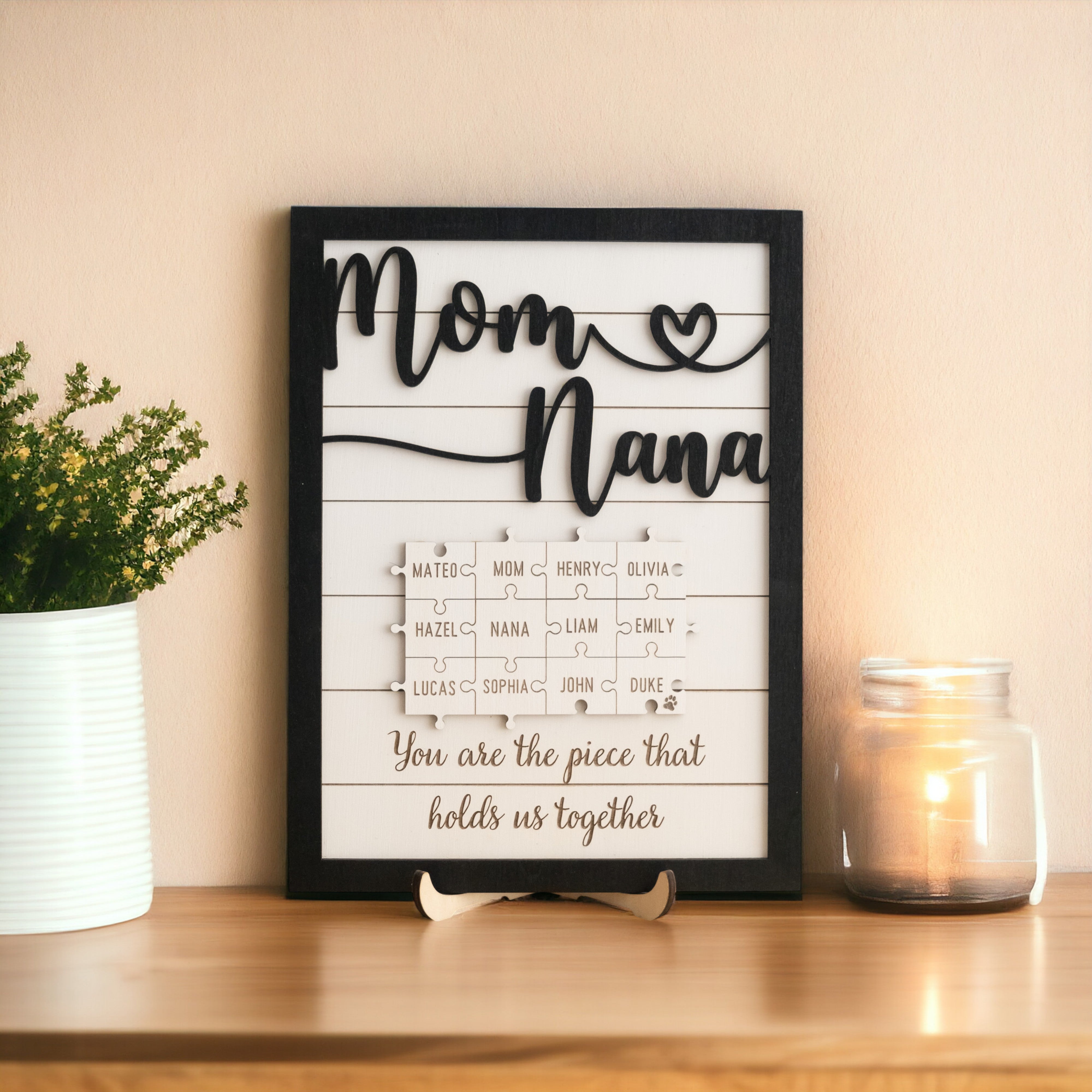 Personalized Wooden Puzzle Frame for Mom Wood Gift for Grandma and Personalized Puzzle Frame Y36