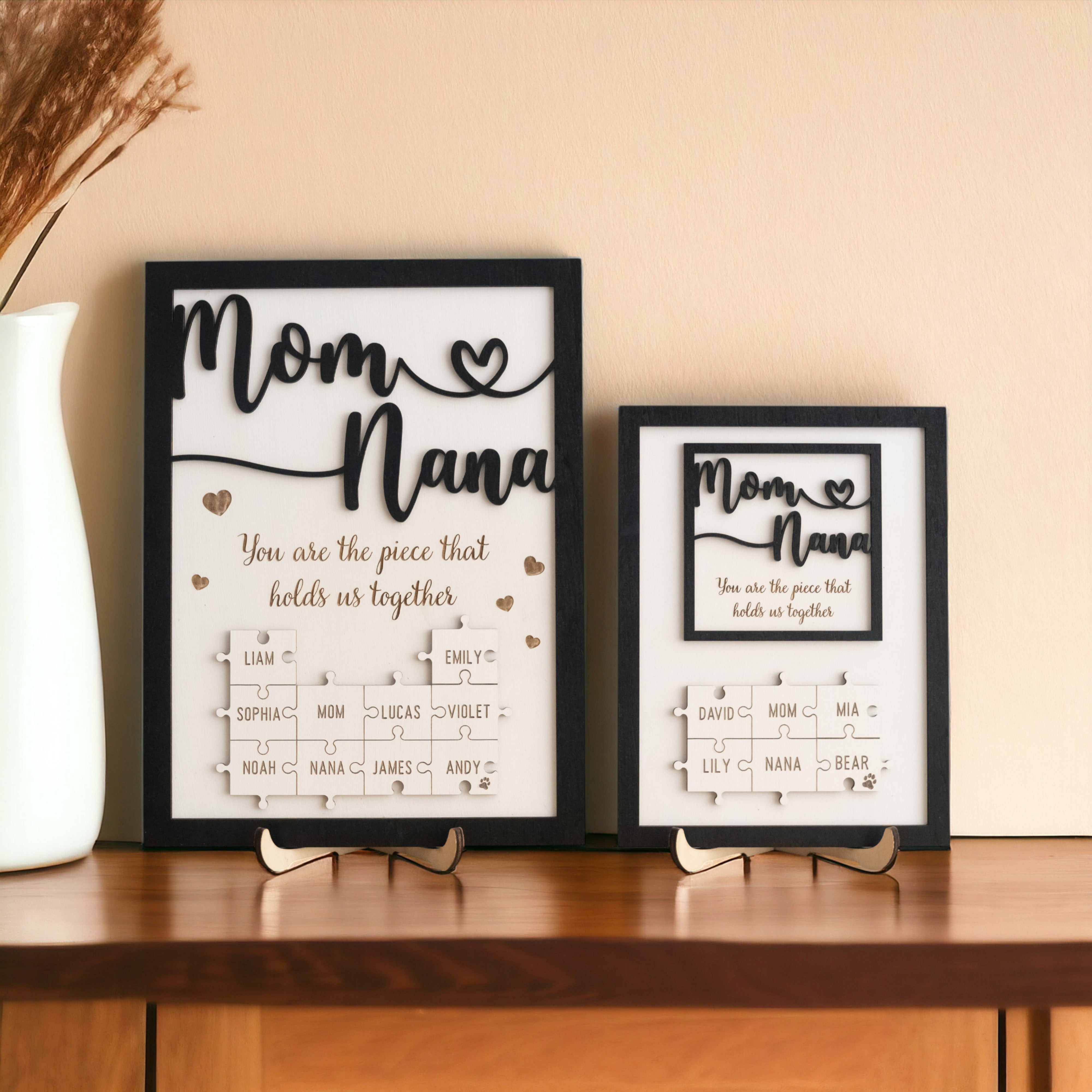 Personalized Wooden Puzzle Frame for Mom Wooden Decor Gift for Mom and Puzzle Piece Decor Y36