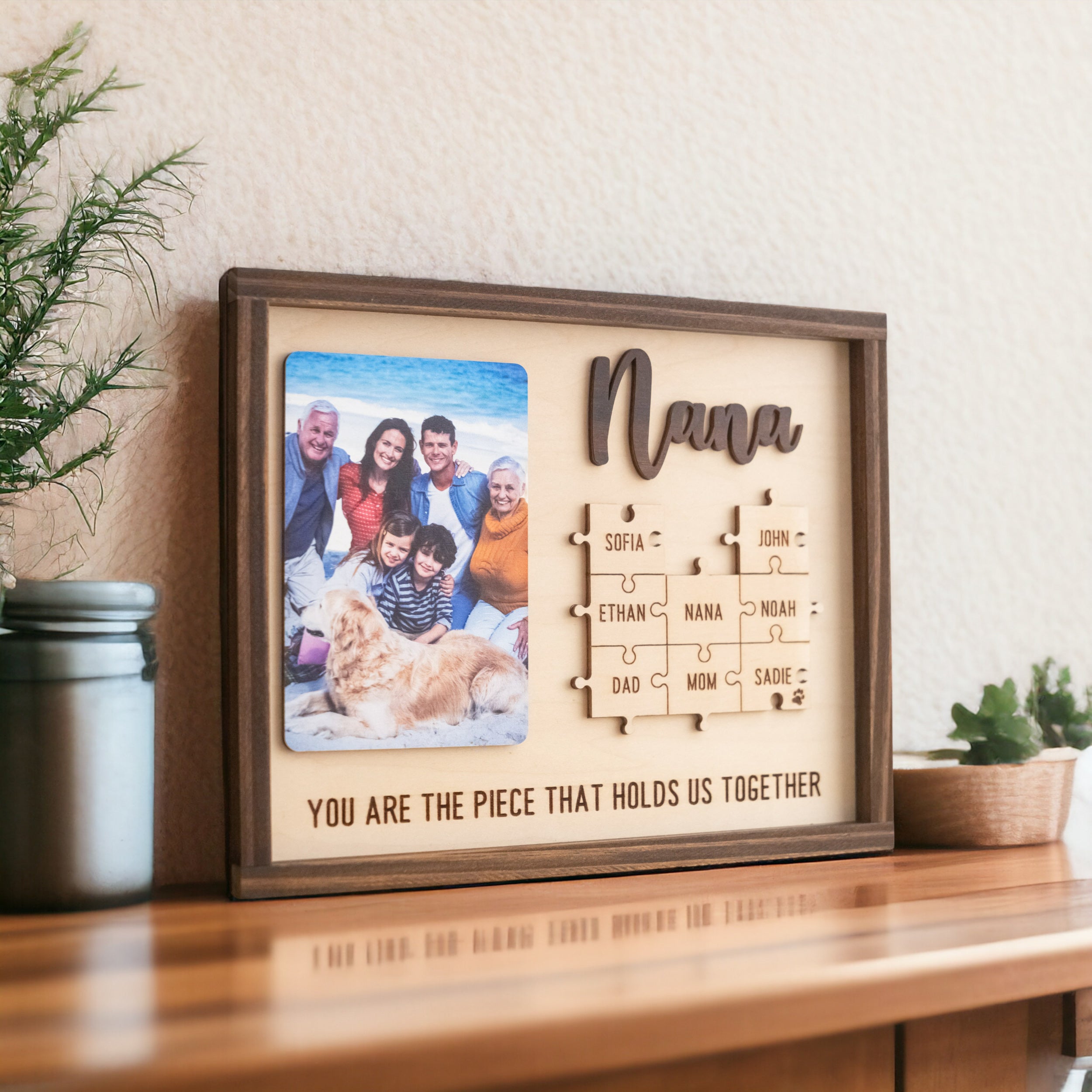 Wooden Puzzle Frame for Mom Gift for Mothers Day and Personalized Family Decor Y37