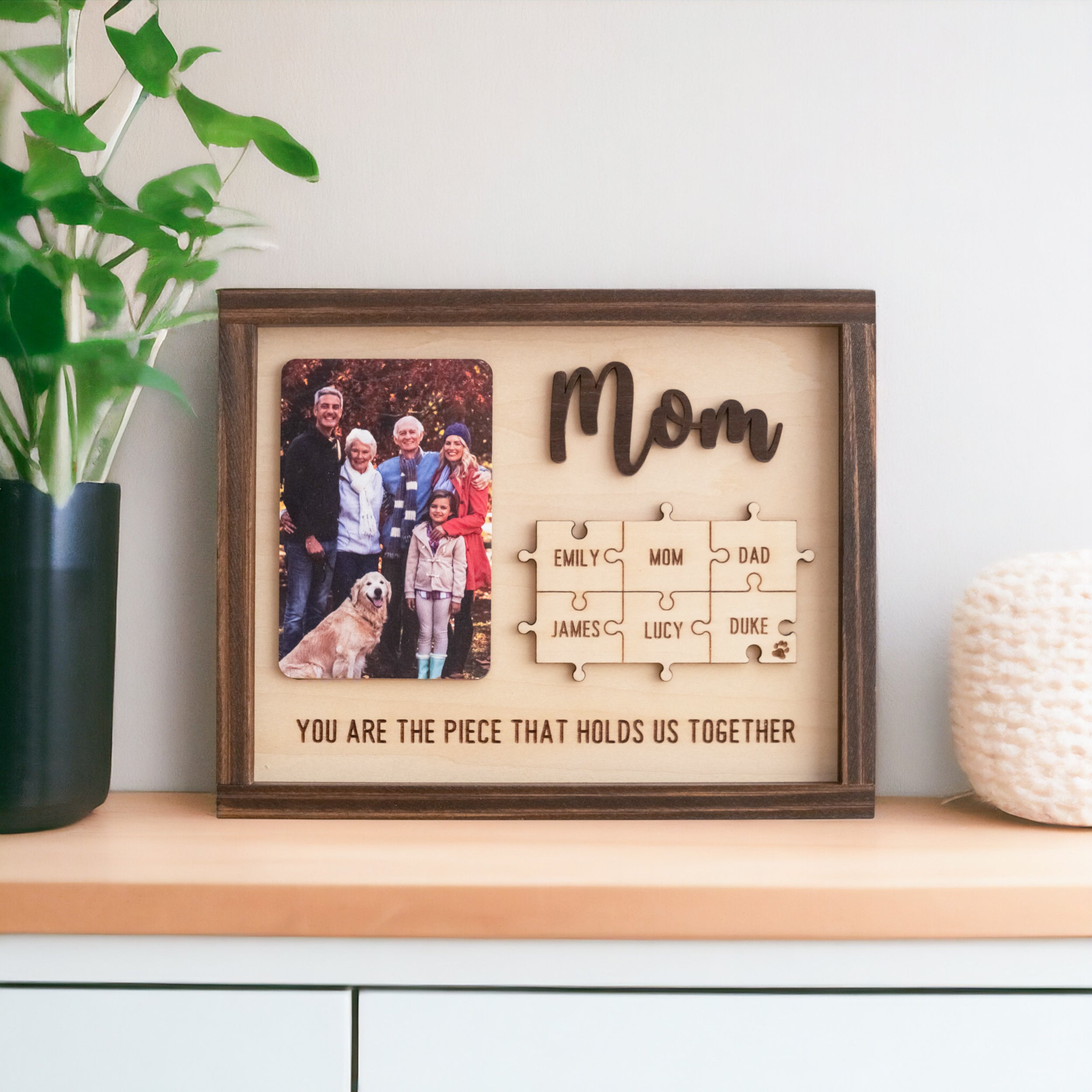 Wooden Puzzle Frame for Mom Gift for Mothers Day and Personalized Family Decor Y37