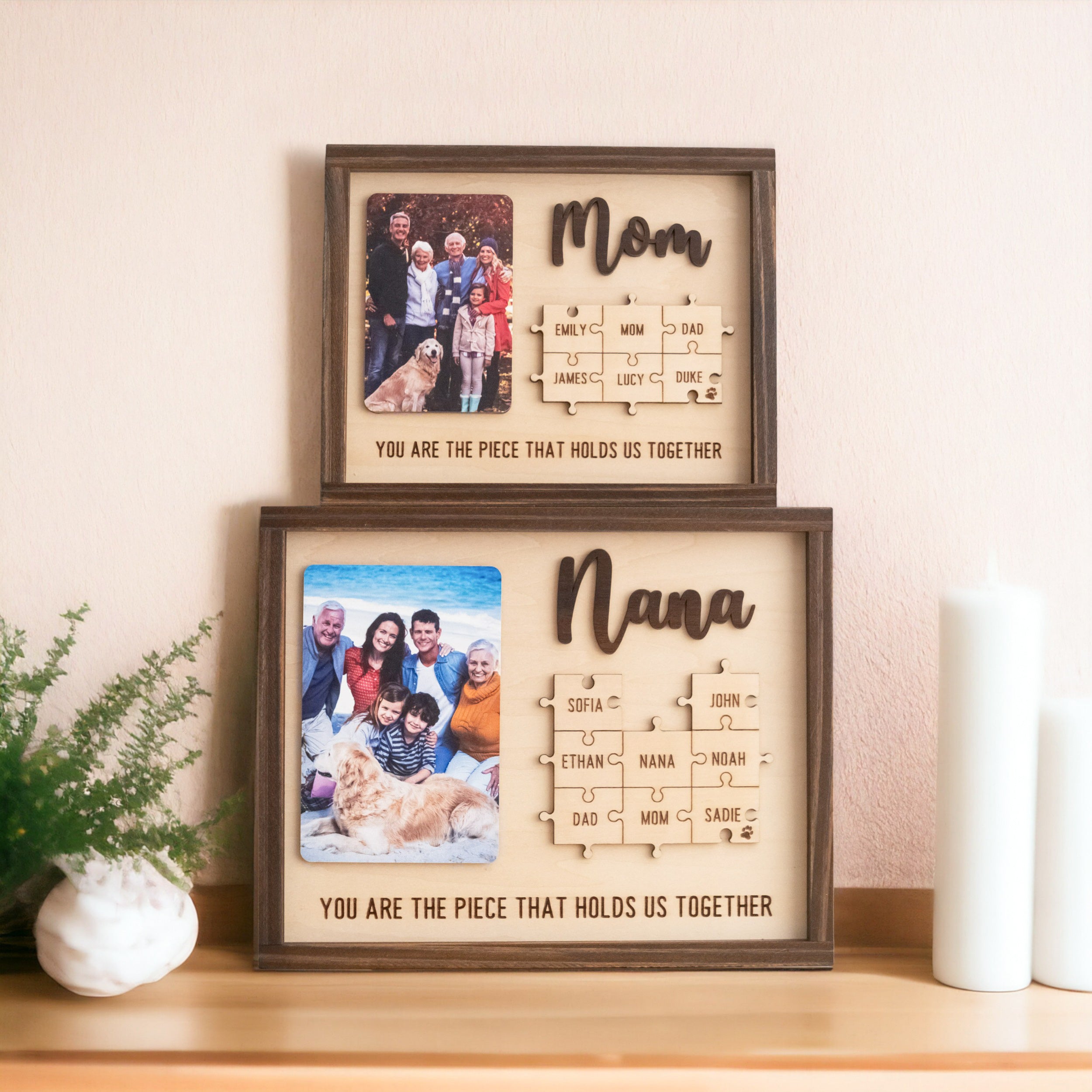 Wooden Puzzle Frame for Mom Gift for Mothers Day and Personalized Family Decor Y37