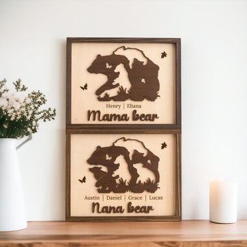 Mama Bear Family Wooden Sign Personalized Family Gift for Mom Y39