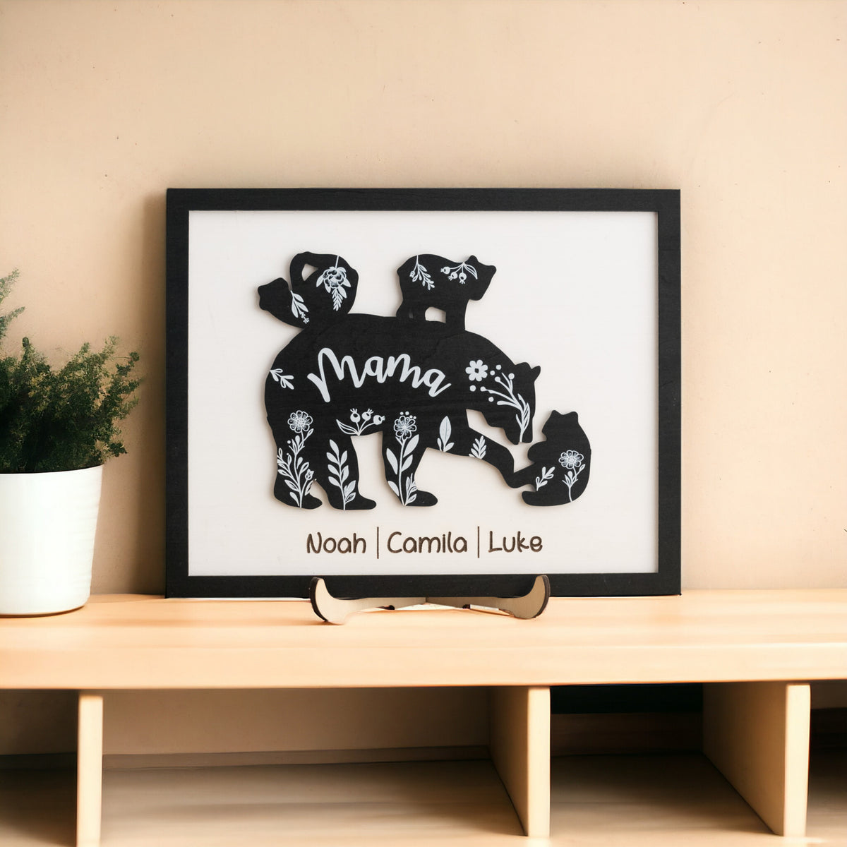 Mama Bear Family Wooden Sign Personalized Gift for Mom Decor Y42