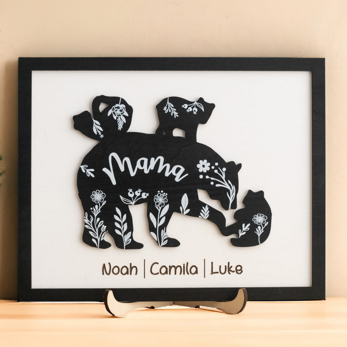 Mama Bear Family Wooden Sign Personalized Gift for Mom Decor Y42