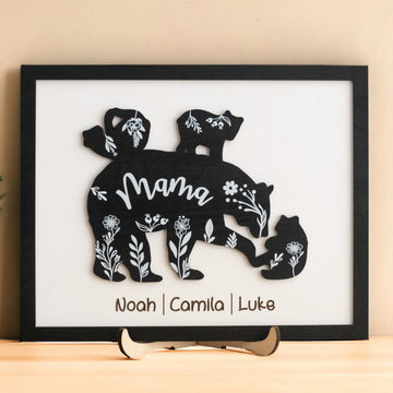 Mama Bear Family Wooden Sign Personalized Gift for Mom Decor Y42