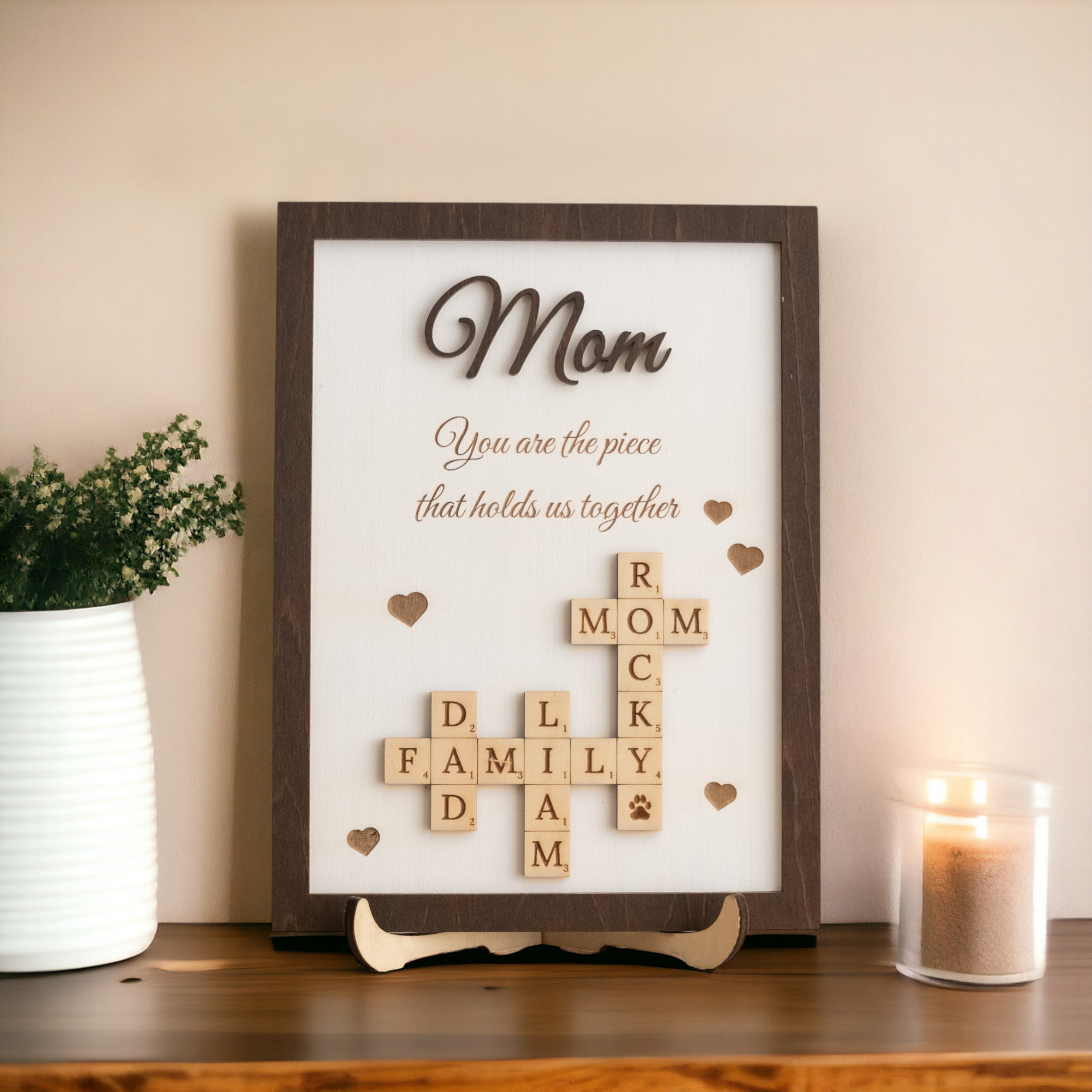 Personalized Wooden Scrabble Family Sign for Mothers Day Gift and Scrabble Family Sign Y43