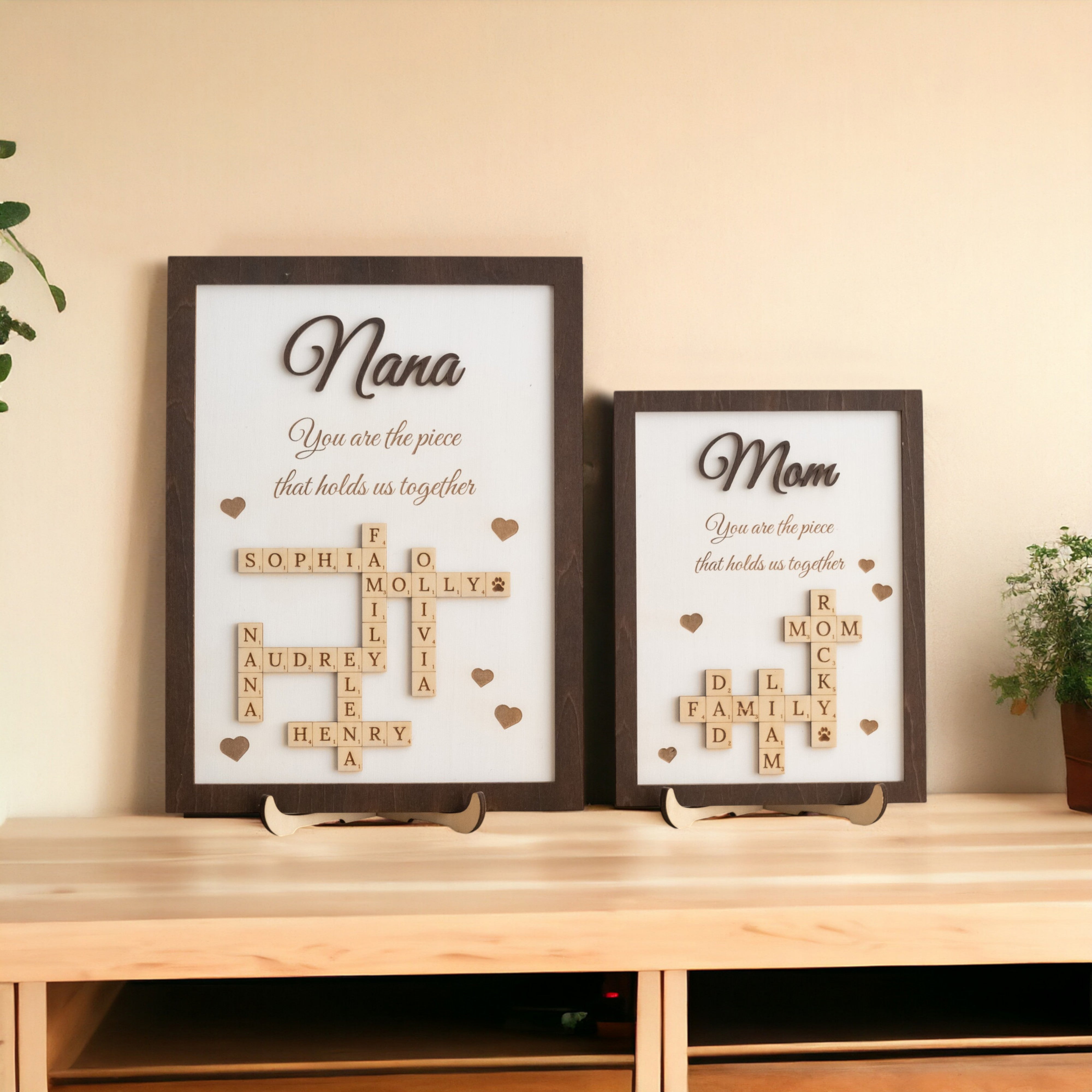 Personalized Wooden Scrabble Family Sign for Mothers Day Gift and Scrabble Family Sign Y43