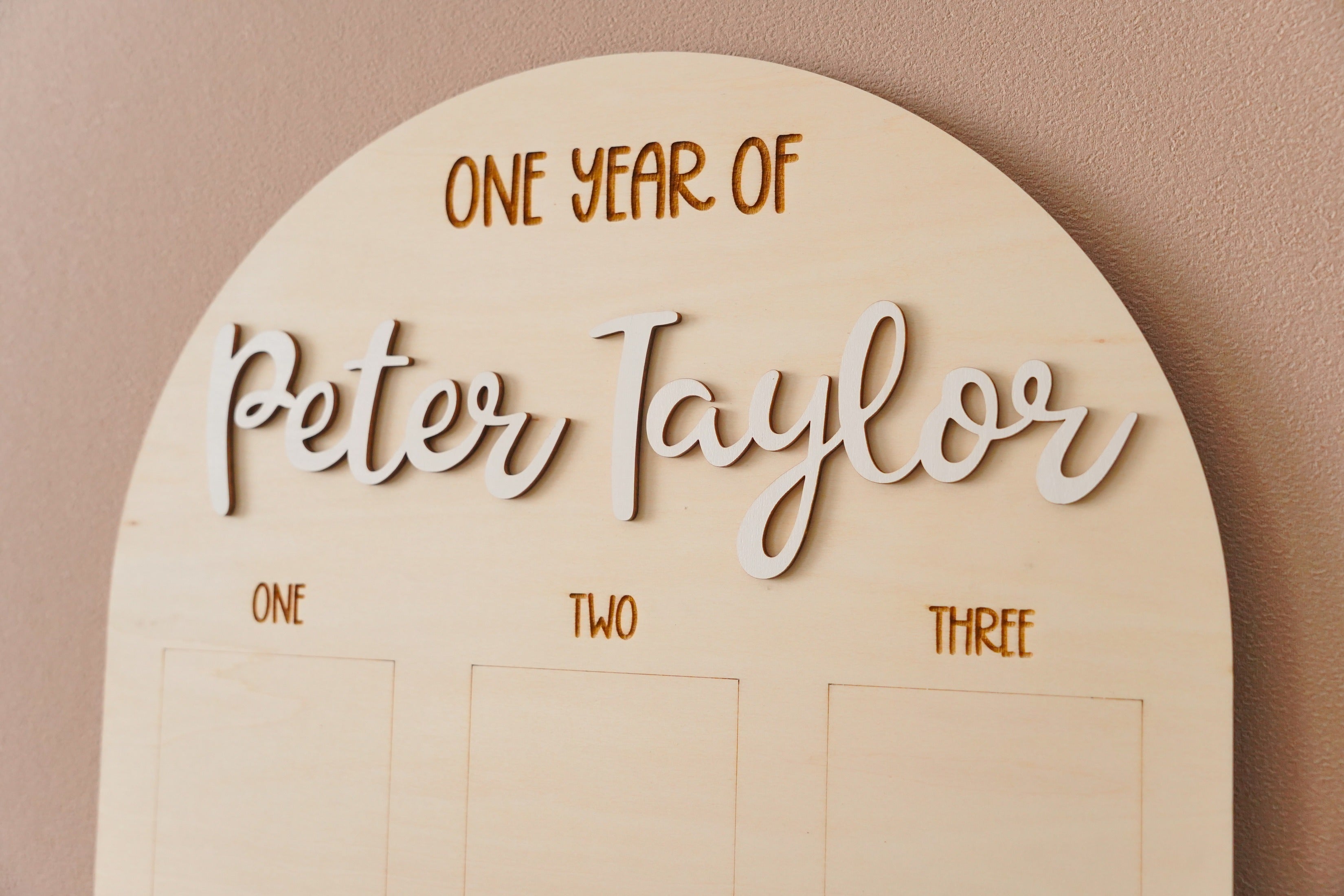 Personalized First Year Photo Board Natural Wood for Baby Milestone Photo Board and Nursery Wall Photo Display Round G23