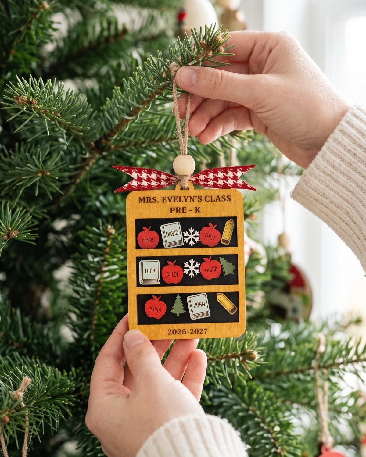 Teacher Shaker Ornament Wood and Teacher Christmas Gift for Tree B50