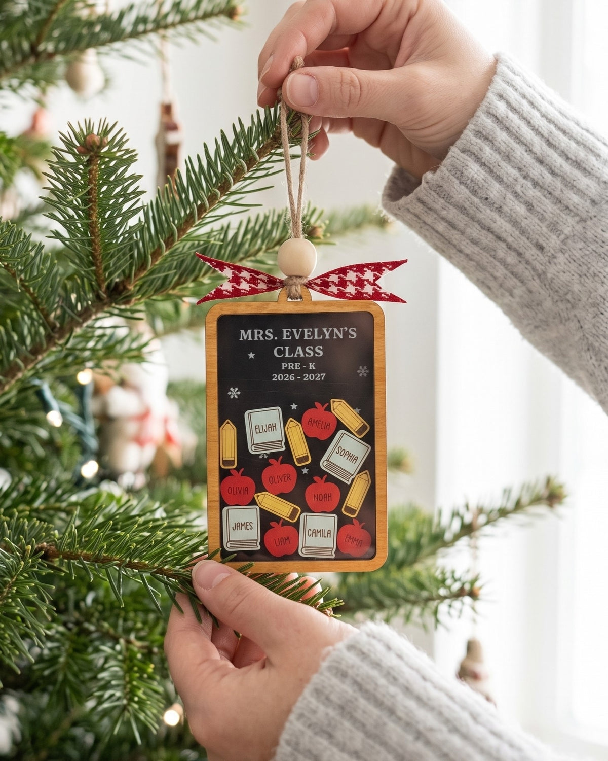 Teacher Shaker Ornament Wood and Teacher Christmas Gift for Tree B40