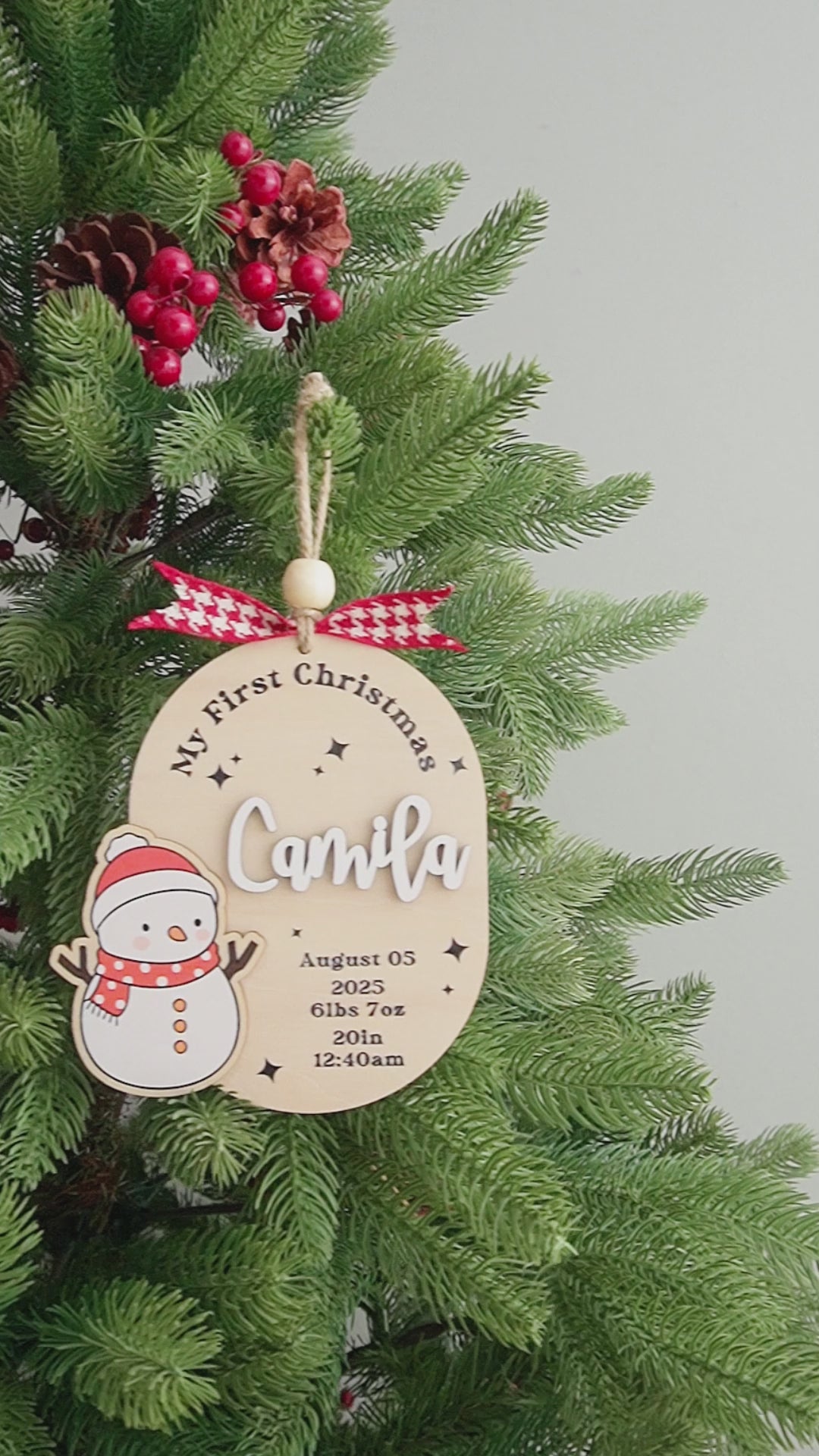 Baby First Christmas Ornament Wood Personalized Baby First Christmas Ornament and Custom Birth Stats Ornament D39