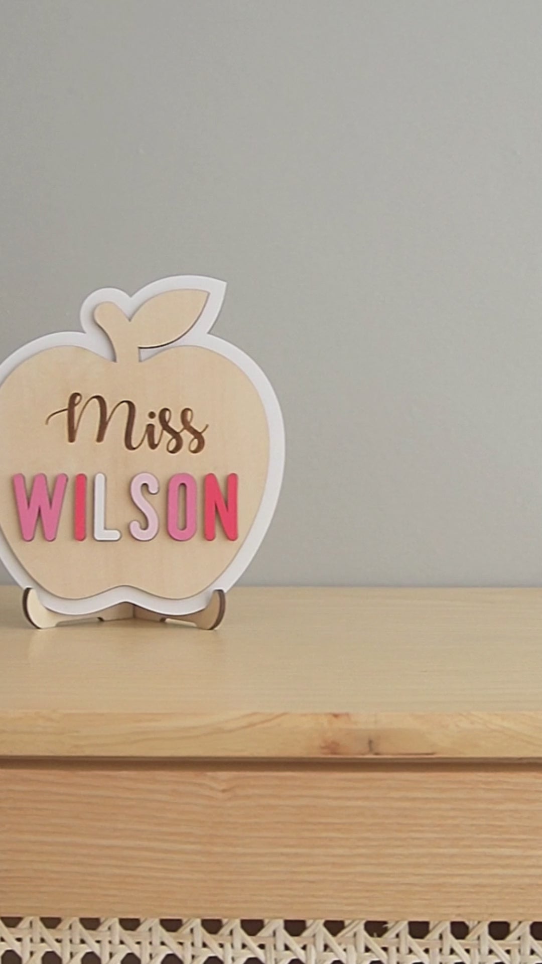 Custom Wooden Teacher's Desk Apple Nameplate J93