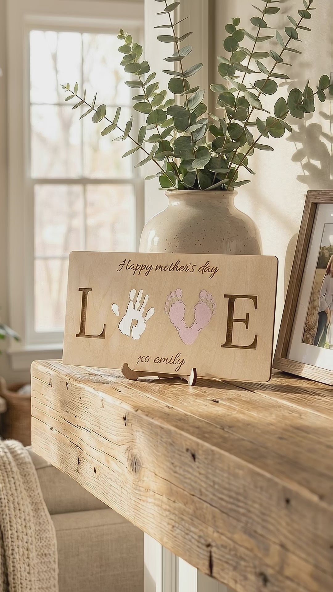 Mother’s Day Handprint Sign Wood for First Mothers Day Gift D55