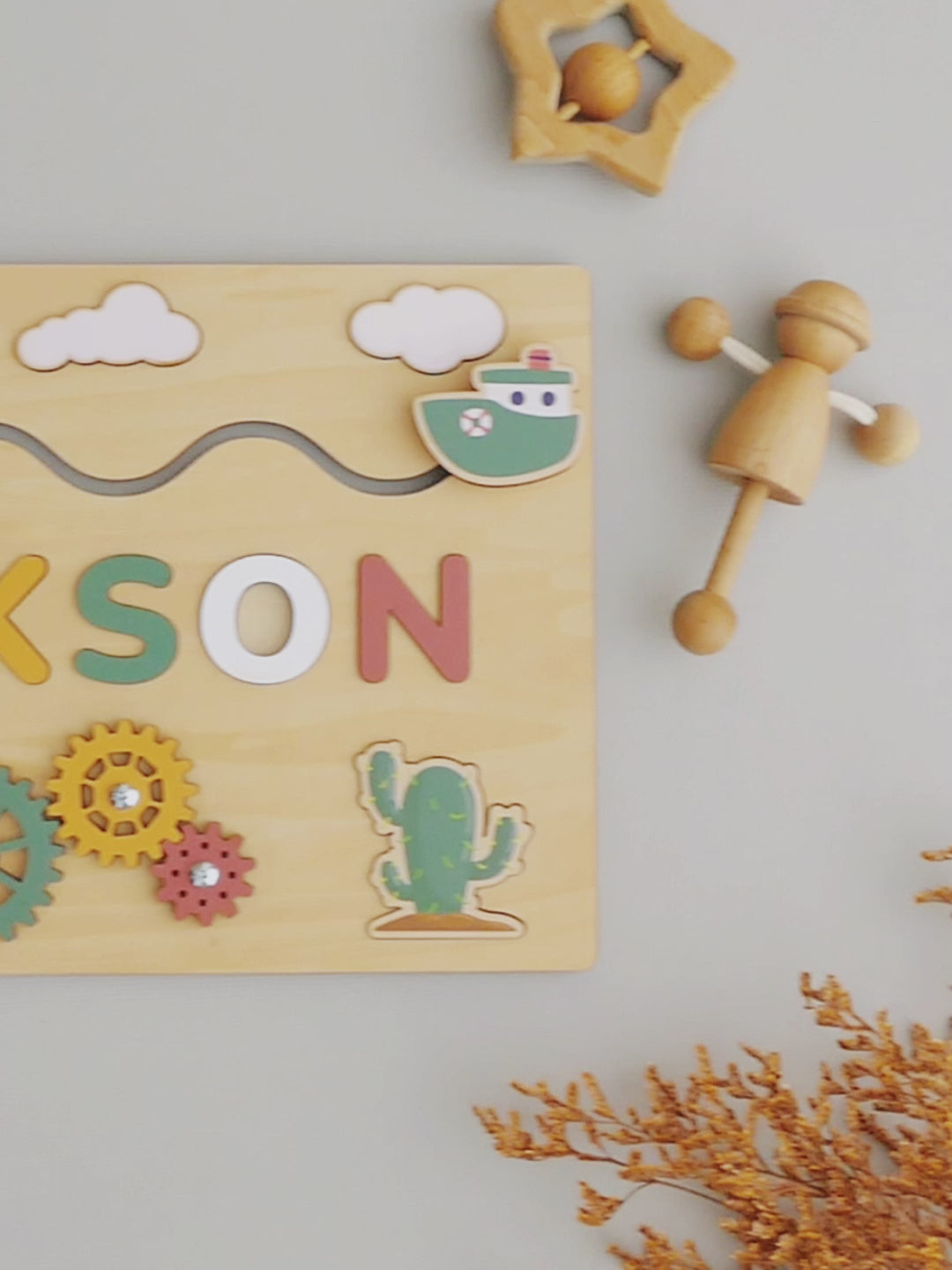 Wooden Busy Board Name Sign for Nursery and Kids Decor R03