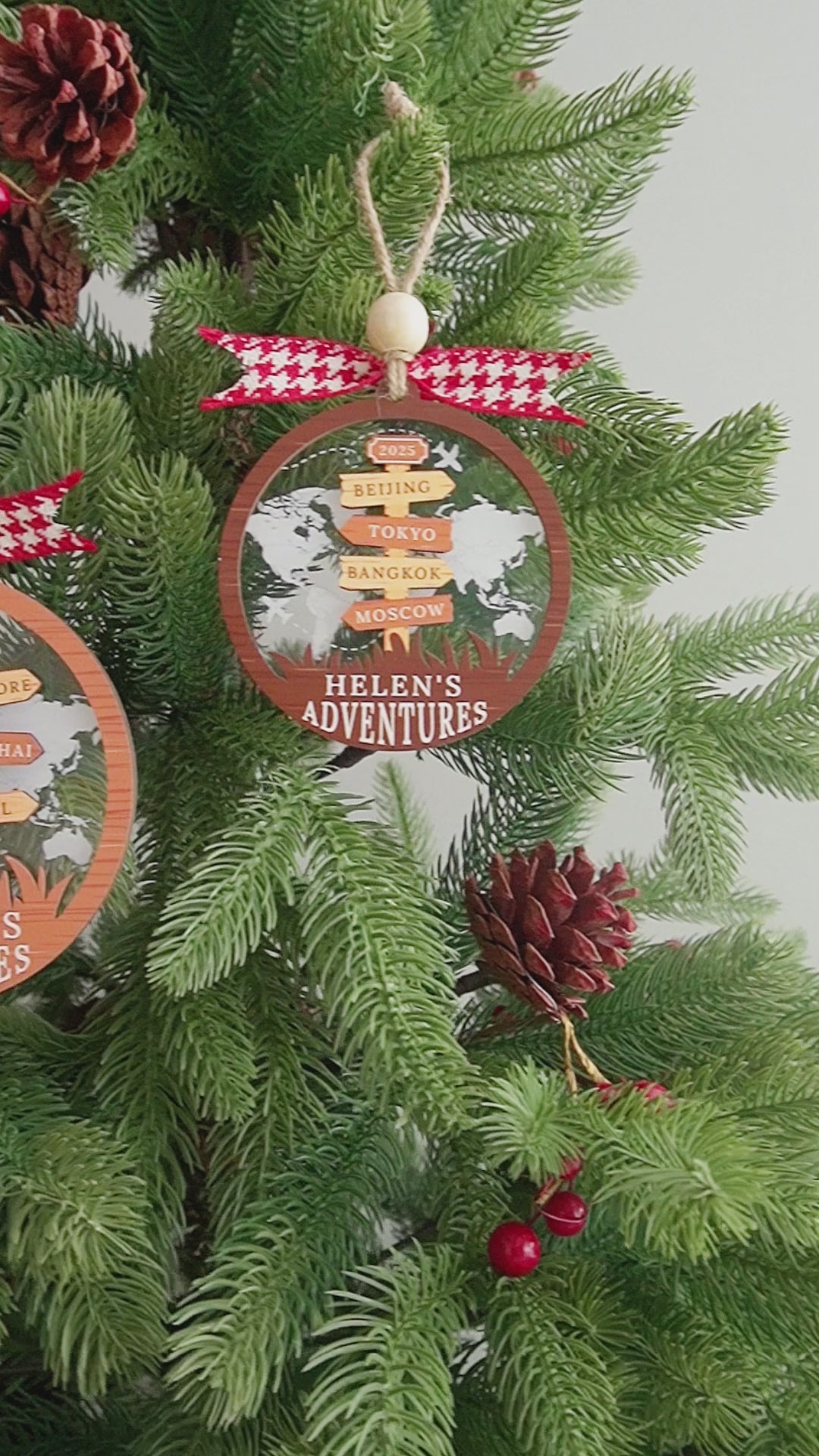Personalized Travel Ornament Wood Acrylic for Tree Decor D41
