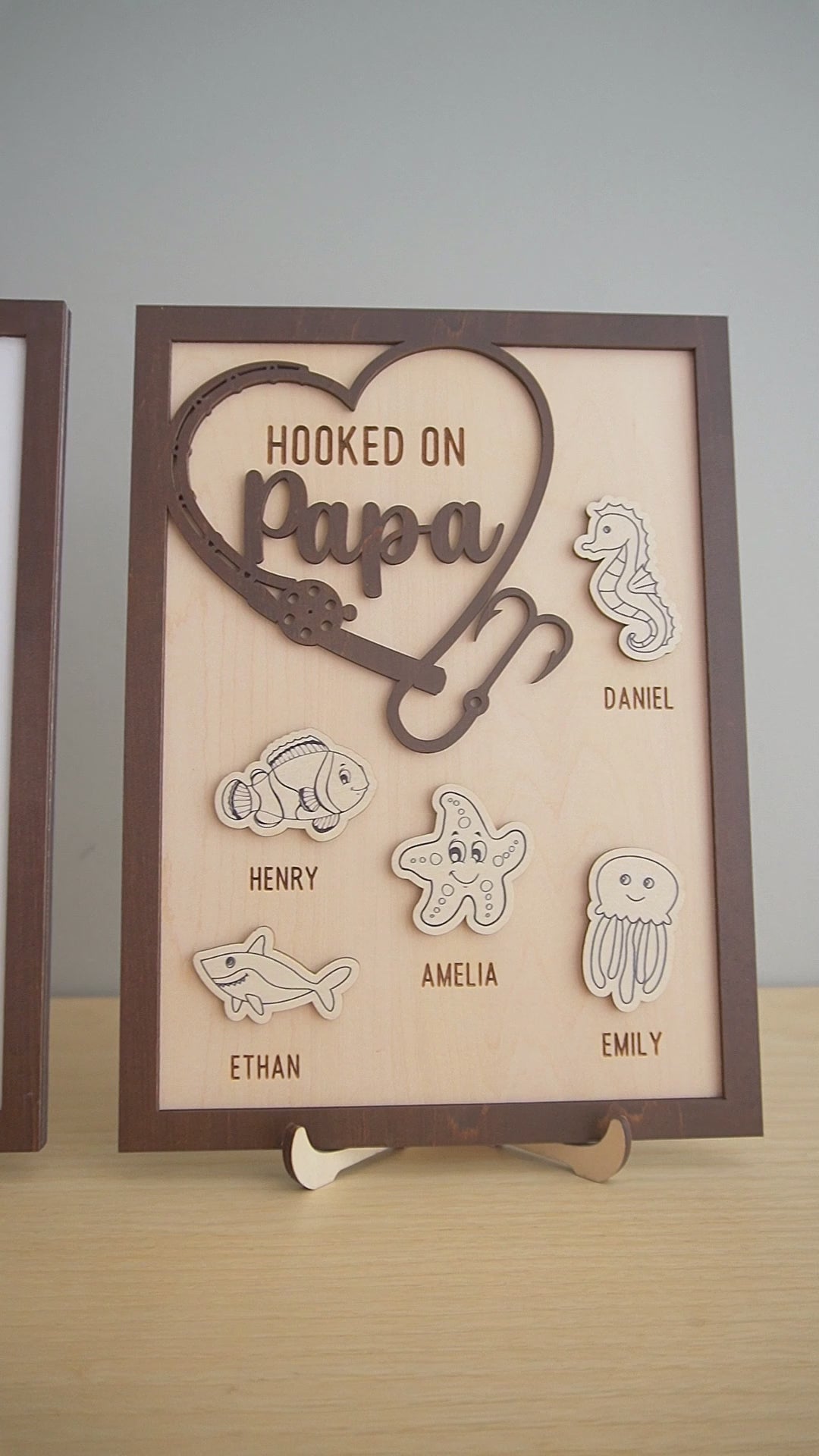 Personalized Hooked on Papa Wooden Table Decor Wood Gift for Papa Y85