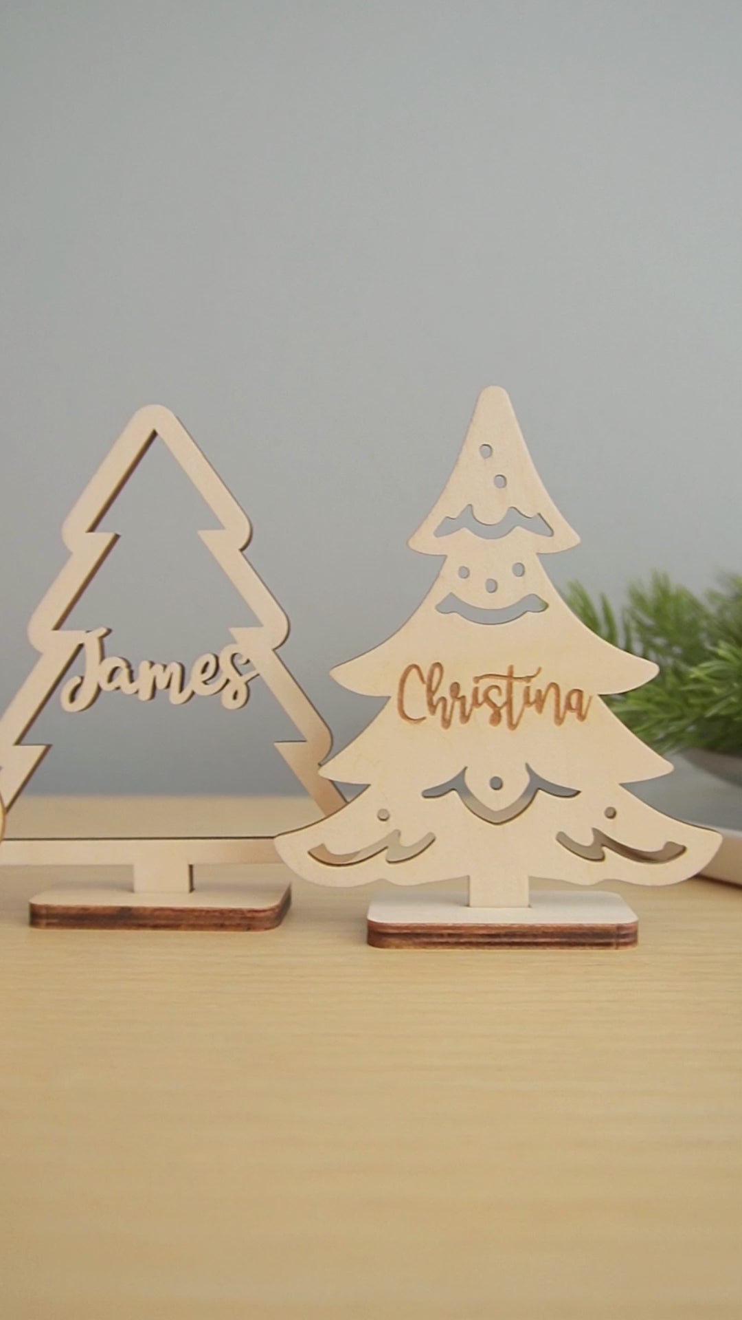 Personalized Wooden Christmas Tree Name Place Wood for Table Decor O78