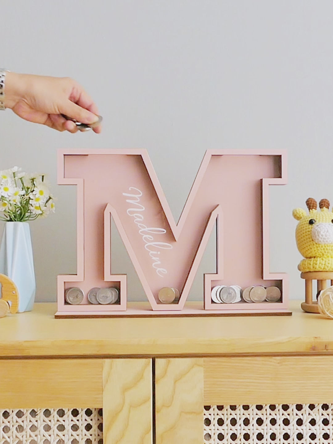 Personalized Letter Piggy Bank wood acrylic for kids room decor E19