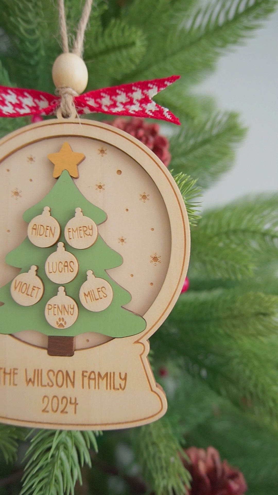 Wooden Family Christmas Tree Ornament Wood for Family Decor R71
