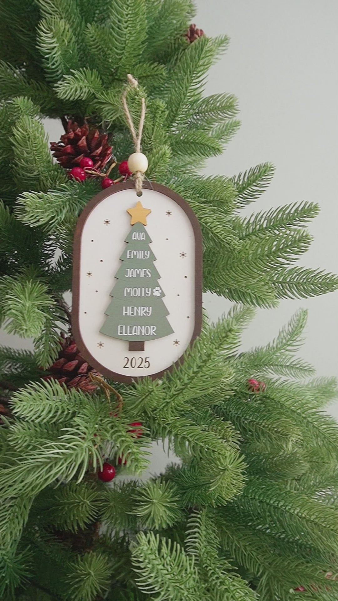 Personalized Wooden Christmas Tree Ornament Wood Family Christmas Ornament and Custom Name Ornament D26