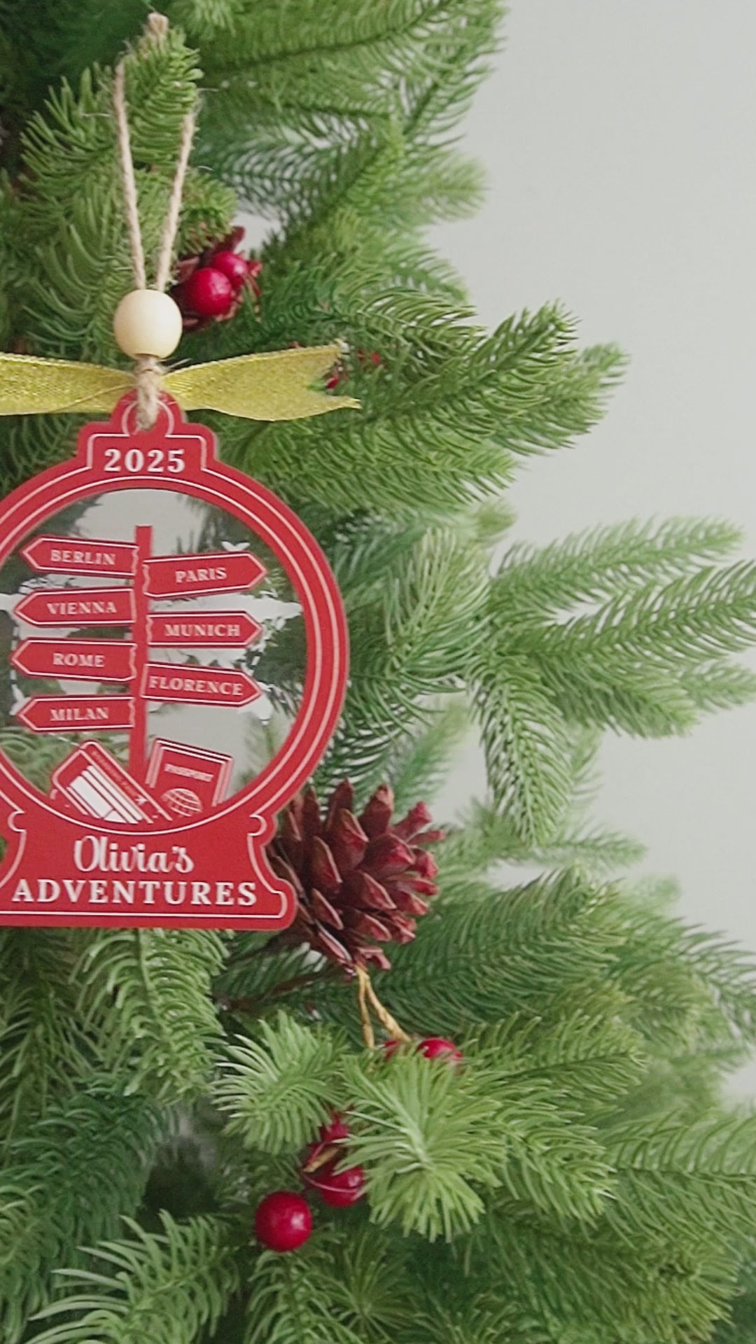 Personalized Travel Ornament Wood for Christmas Tree and Names D40
