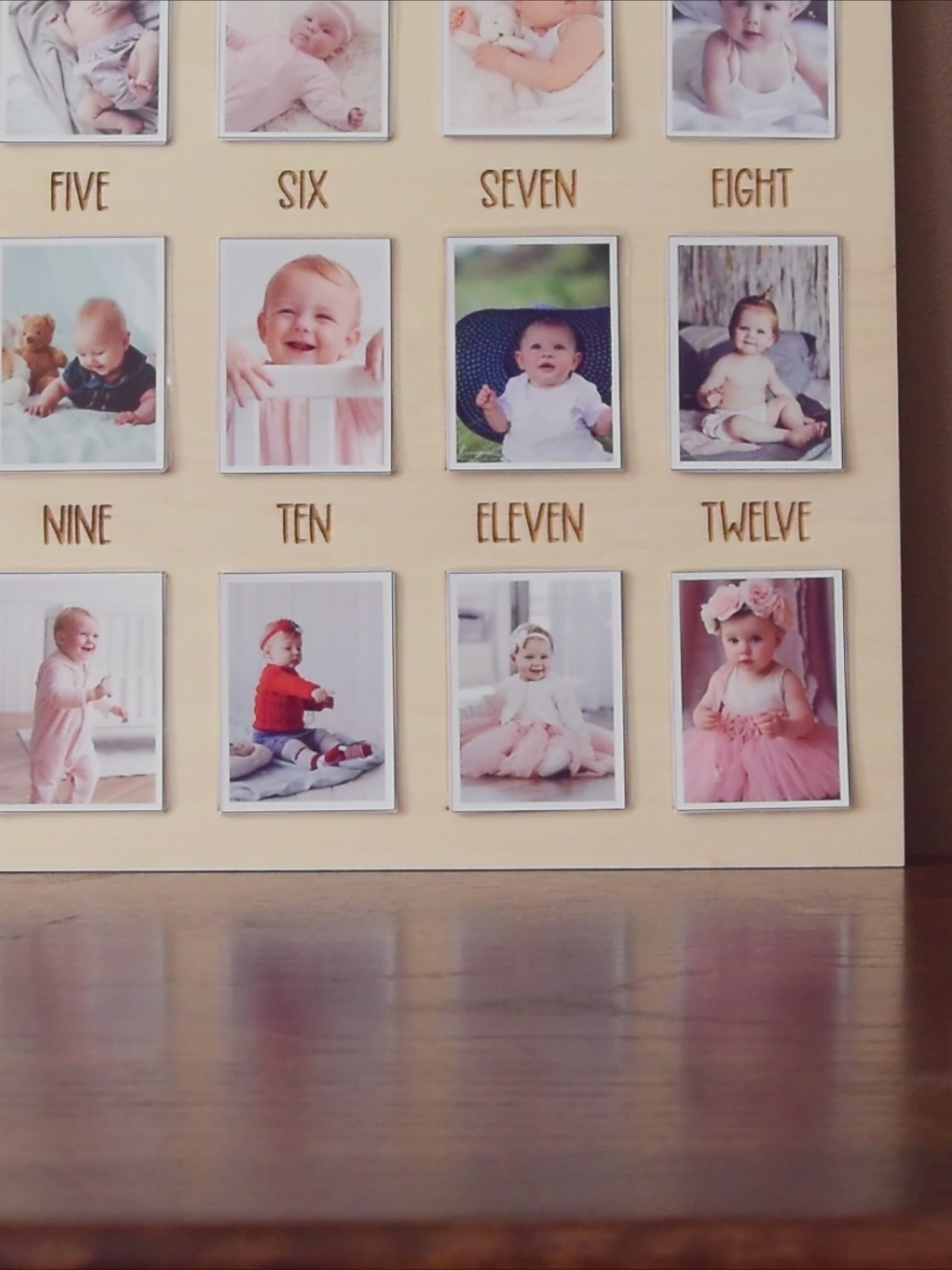 Personalized First Year Photo Board Natural Wood for Baby Milestone Photo Board and Nursery Wall Photo Display Round G23