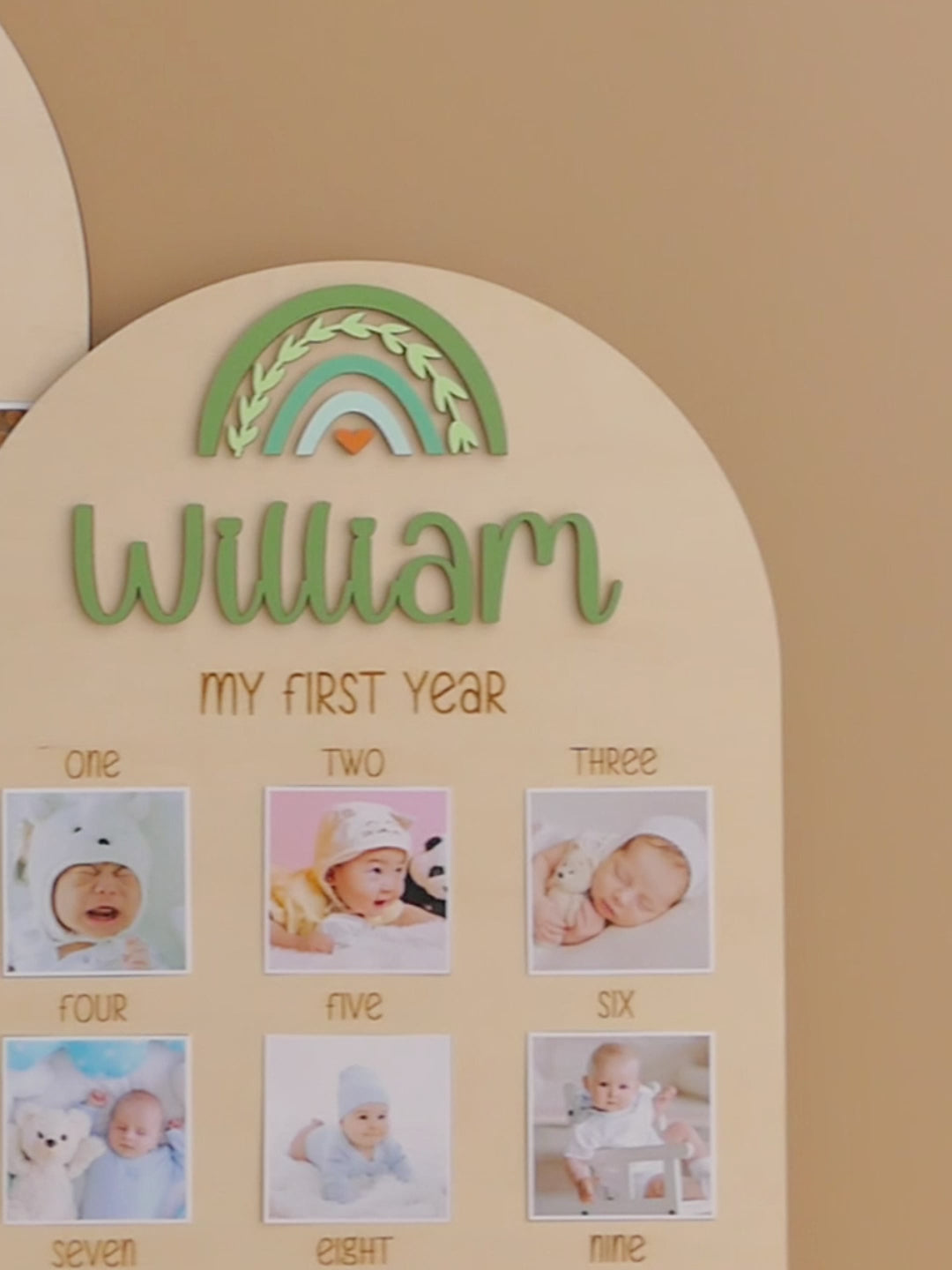 Personalized First Year Photo Board Natural Wood for Nursery J47