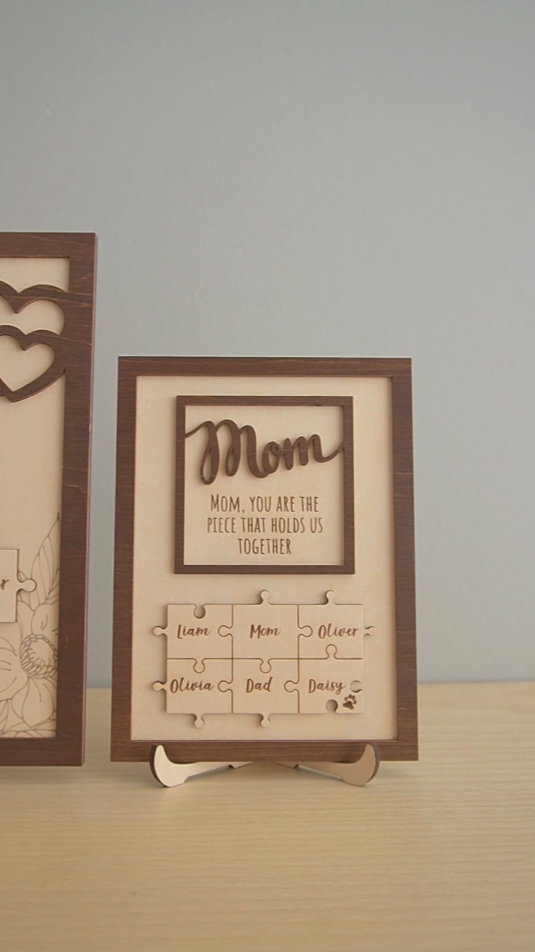 Personalized Wooden Puzzle Frame for Mom Wood Mothers Day Gift and Custom Family Puzzle N03