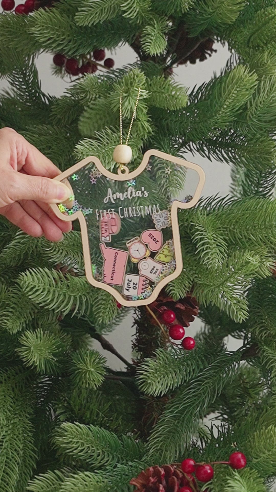 Babys First Christmas Ornament Wood and Acrylic for Keepsake Gift D21
