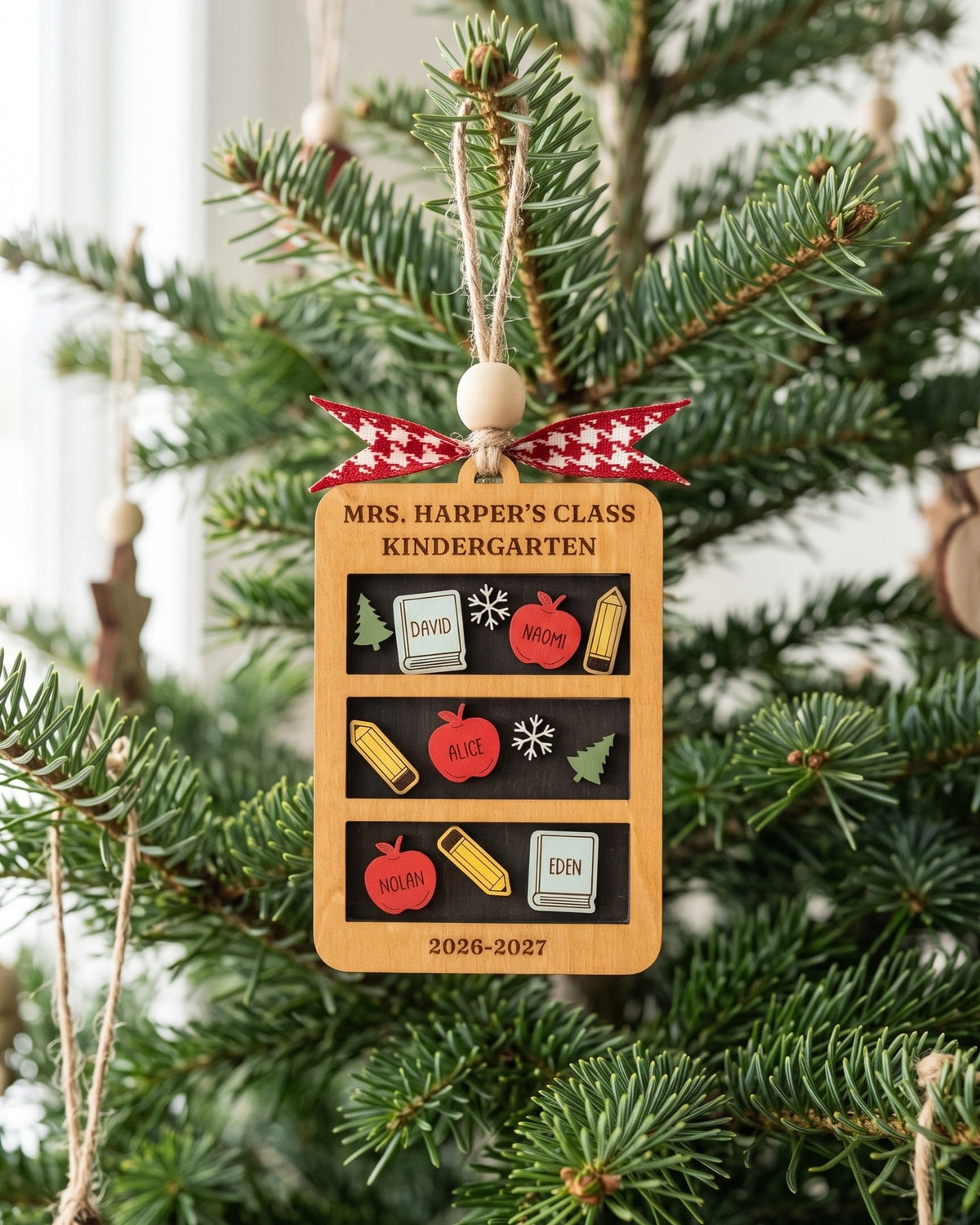 Teacher Shaker Ornament Wood and Teacher Christmas Gift for Tree B50