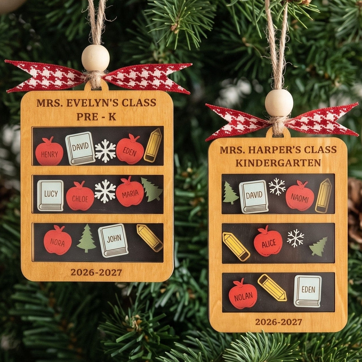 Teacher Shaker Ornament Wood and Teacher Christmas Gift for Tree B50