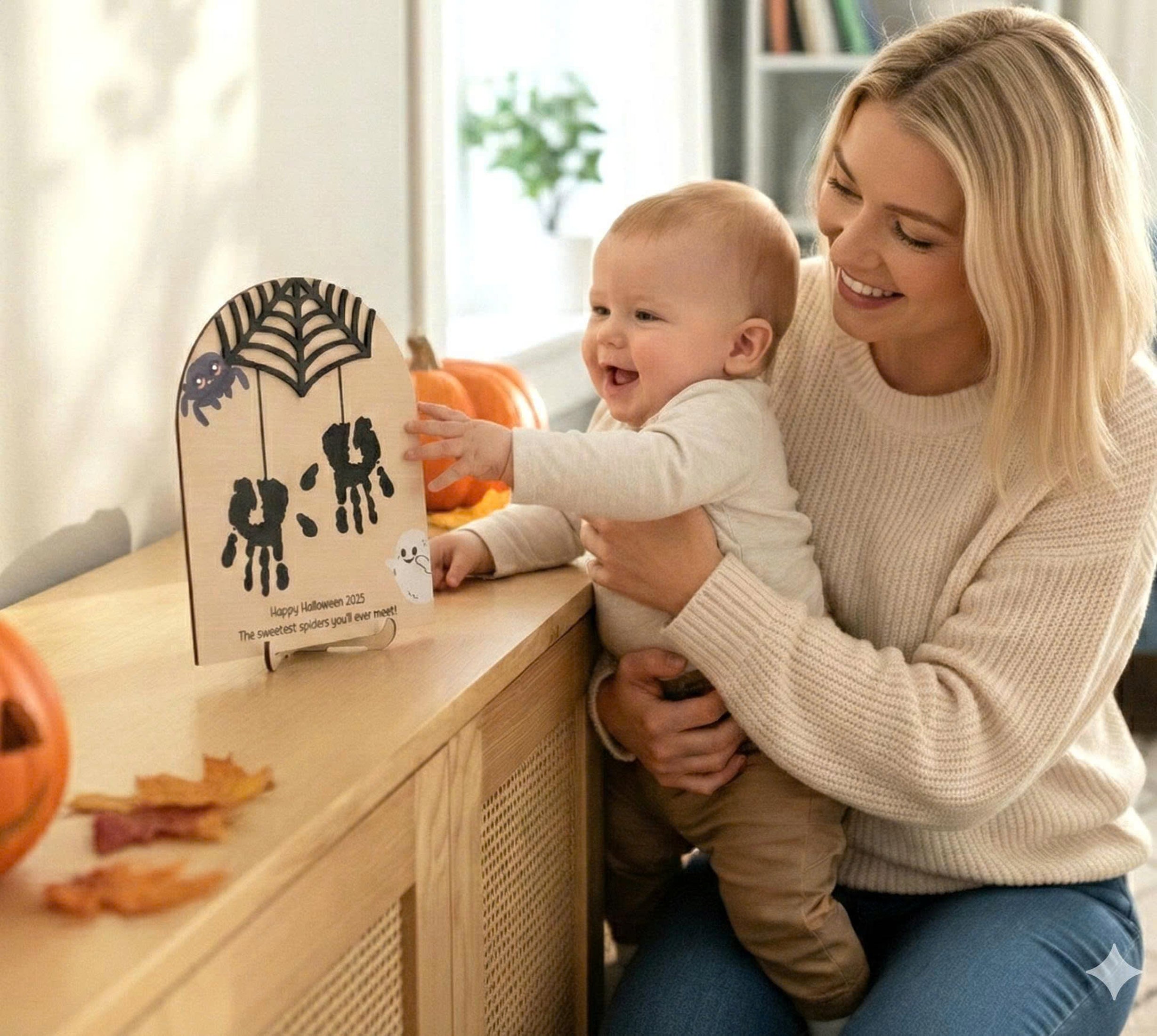 Wooden Halloween Baby Handprint Sign for Baby Keepsake D07